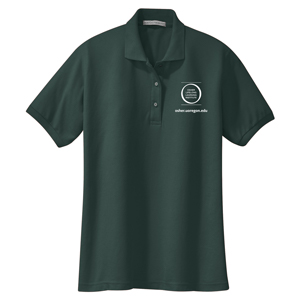 Photo of short sleeve ladies polo shirt with Osher logo.